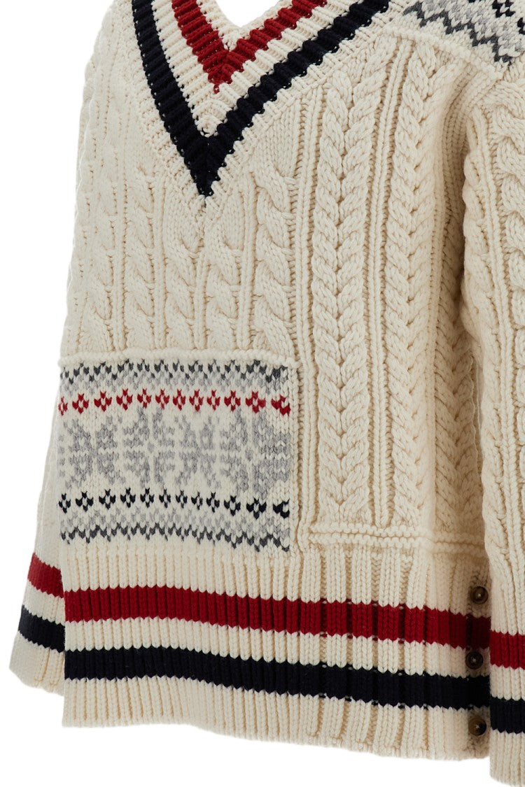 Thom Browne Multicolor Patchwork Cable Fair Isle Merino Wool Pullover