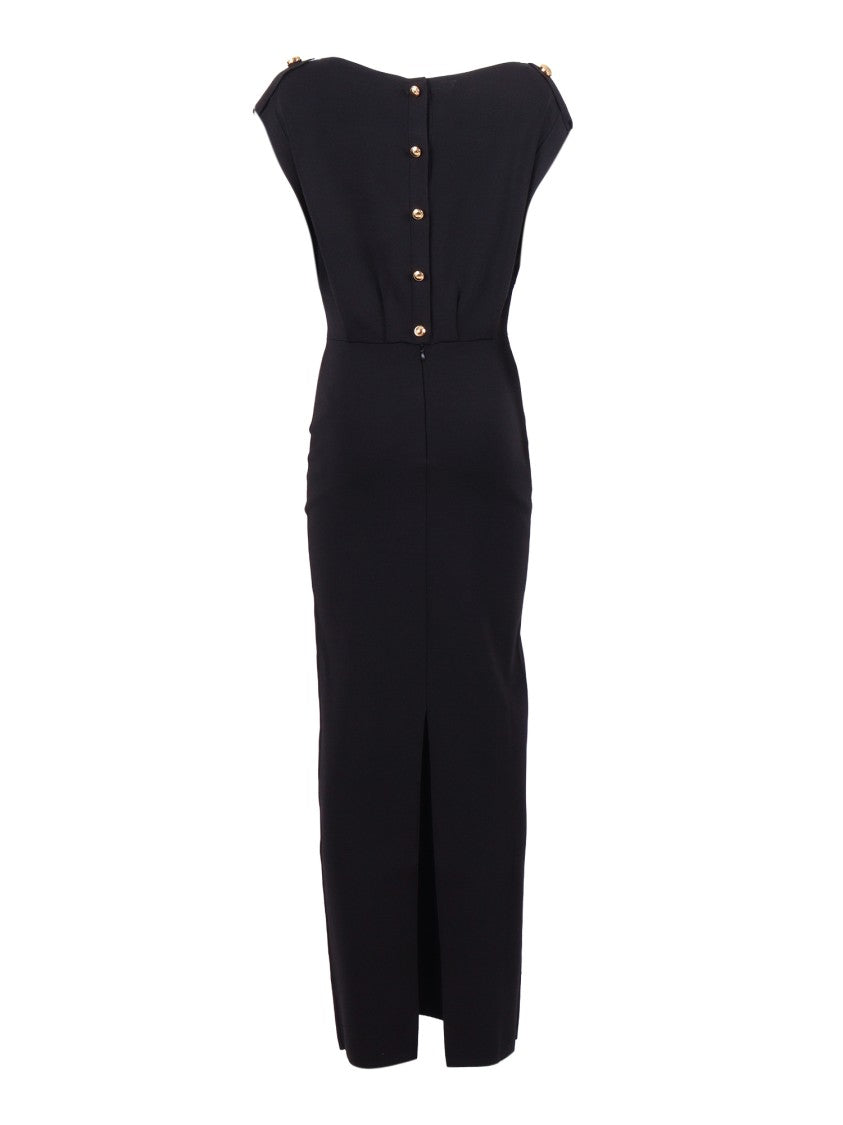 Elisabetta Franchi Boat Neck Gold Button Midi Dress