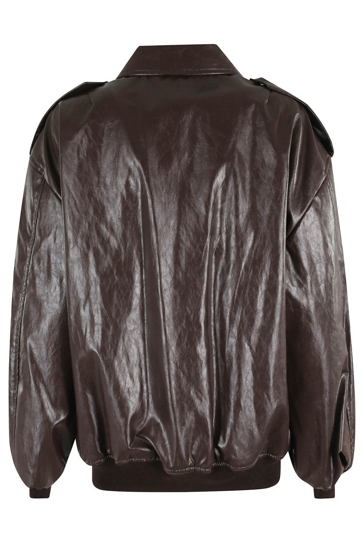 Federica Tosi Dark Brown Faux Leather Bomber Jacket