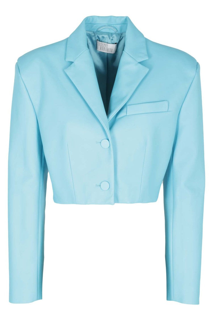 Giuseppe Di Morabito Cropped Sky Blue Leather Jacket