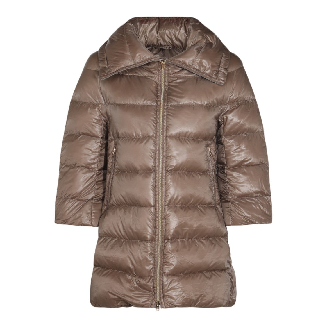Herno Quilted Brown Jacket With Oversized Collar And Flared Hem