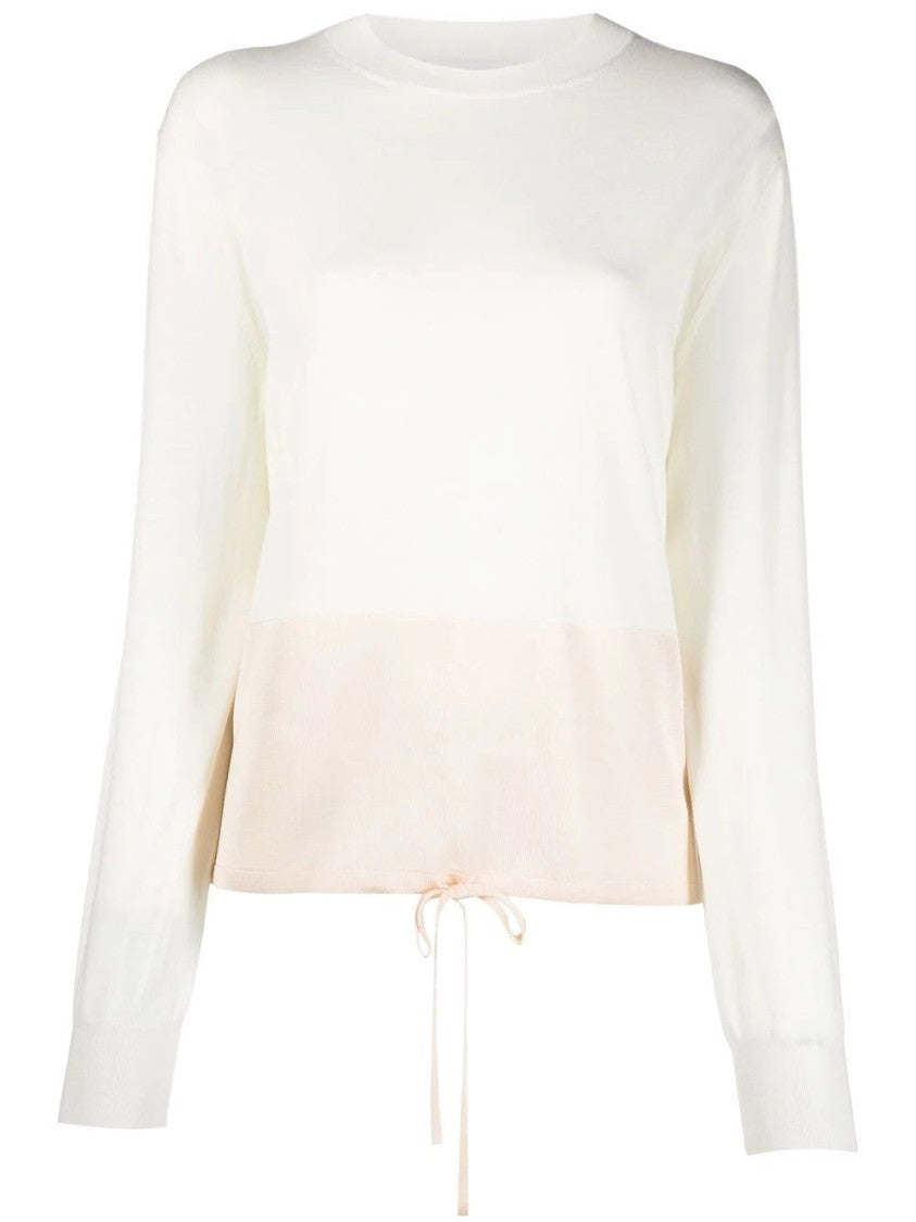 Jil Sander Beige Round Neck Sweater With Adjustable Hem Detail
