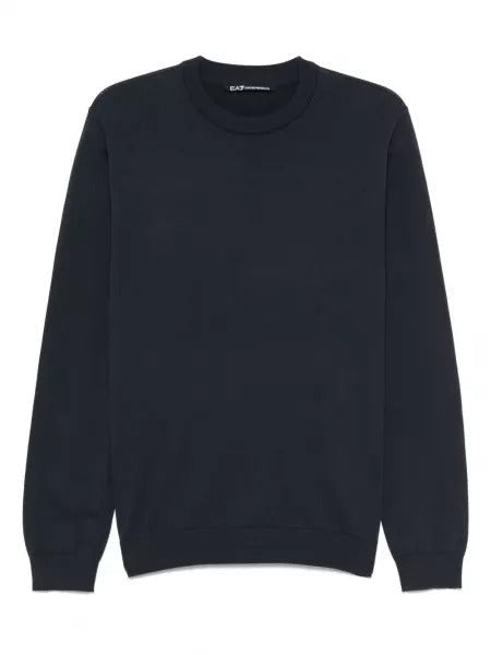 Emporio Armani Crewneck Black Sweatshirt With Ribbed Hems