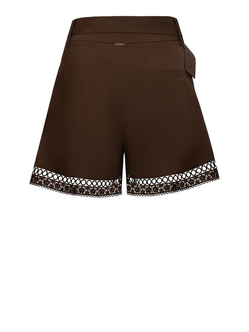 Twin-Set High-Waisted Shorts With Pleated Detailing And Lace Trim