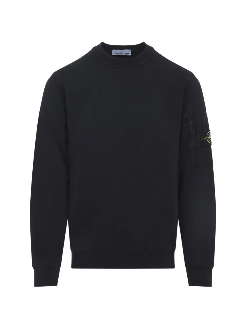 Stone Island Black Felpa Crewneck Pocket Cotton Sweatshirts