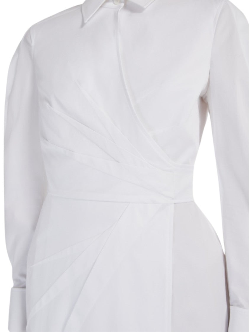 Max Mara Tailored White Wrap Dress With Intricate Pleating