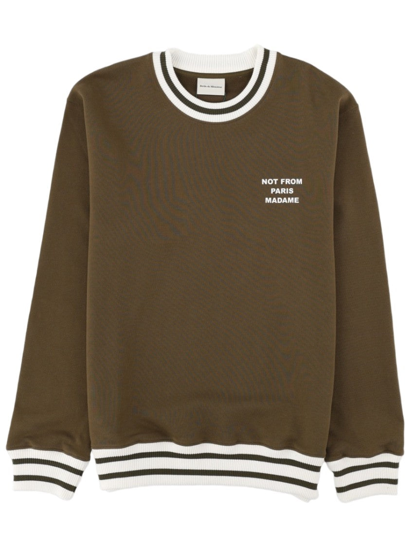 Drôle De Monsieur Slogan Contrasting Ribbed Cotton Sweatshirt