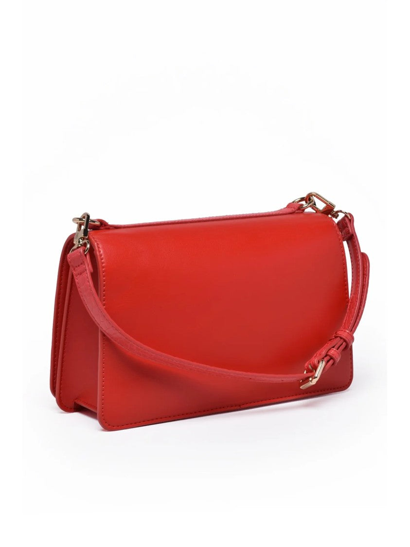 Love Moschino Smooth Red Polyurethane Shoulder Bag With Clip Closure
