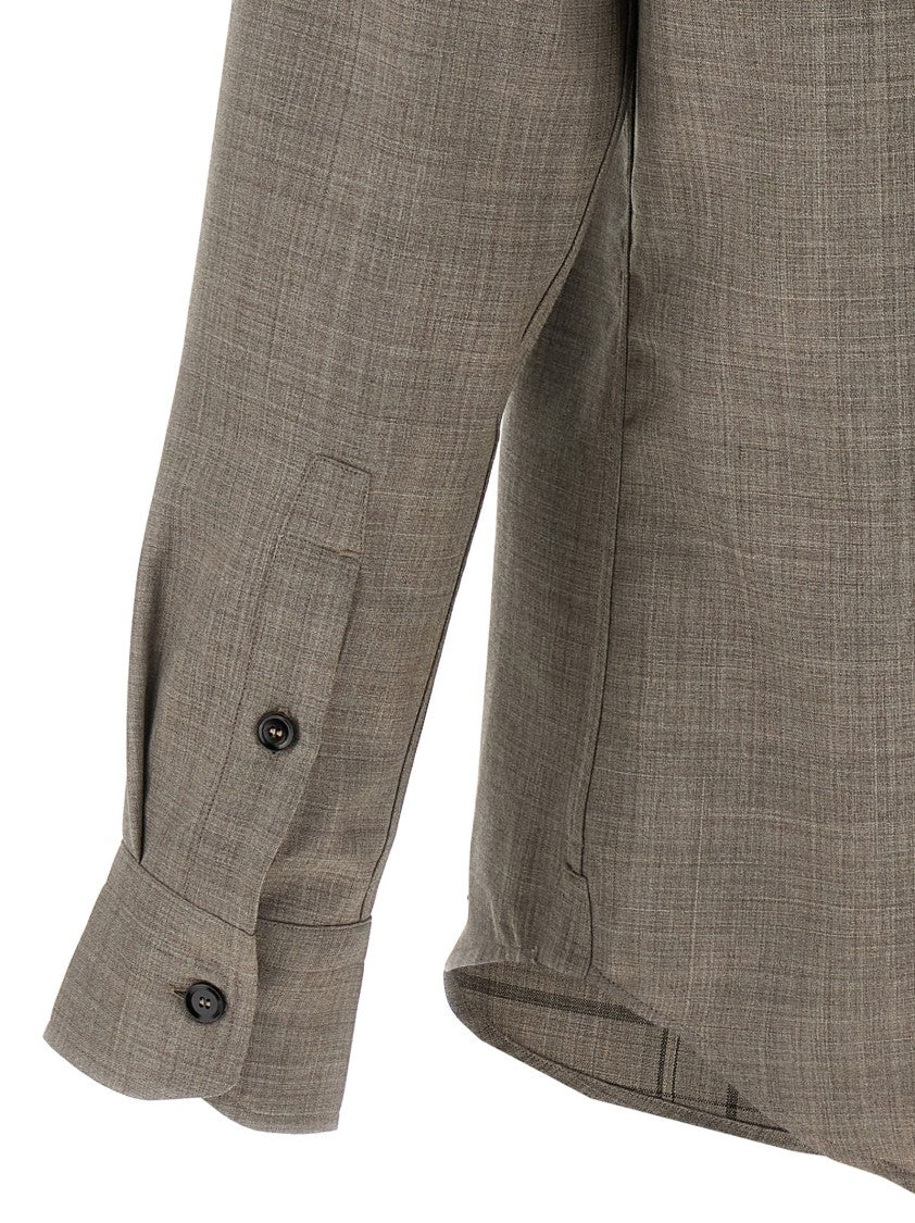 Brioni Military-Style Wool Shirt With Hidden Button Closure