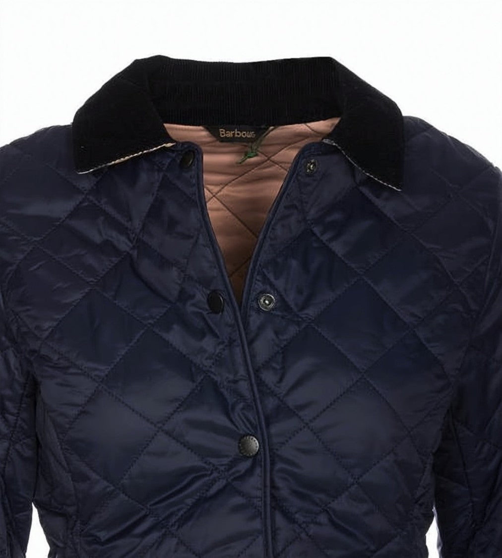 Barbour Quilted Blue Jacket With Corduroy Collar