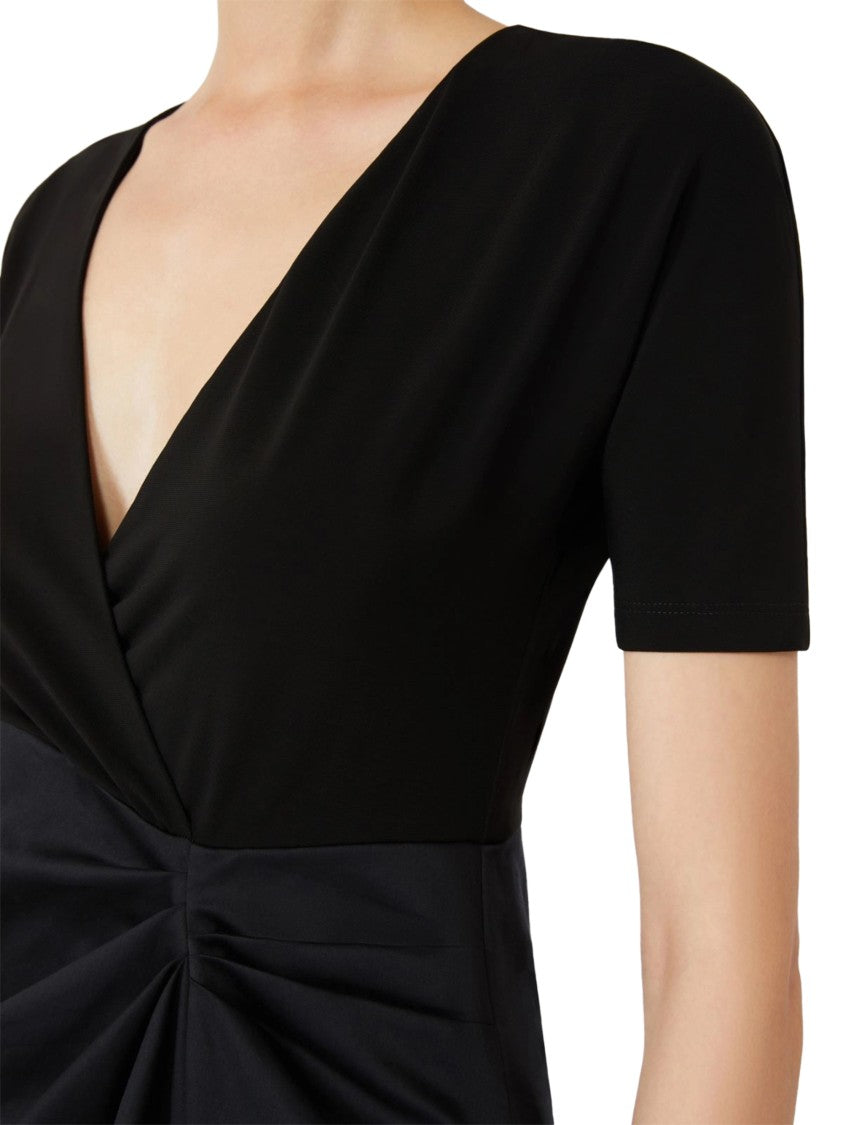 Max Mara Fitted Midi Dress With Draped Skirt And V-Neckline