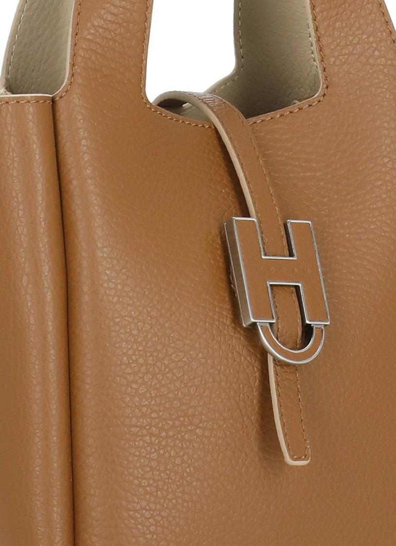 Hogan Textured Light Brown Handbag With Versatile Carry Options