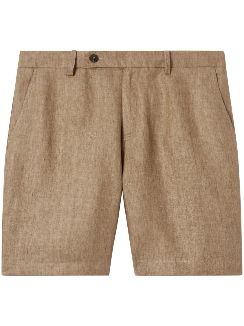Mc2 Saint Barth Tailored Linen Herringbone Shorts With Button Closure