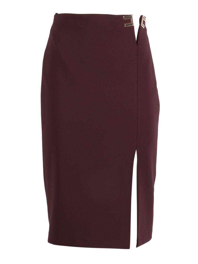 Elisabetta Franchi Burgundy High Waisted Buckle Mini Skirt