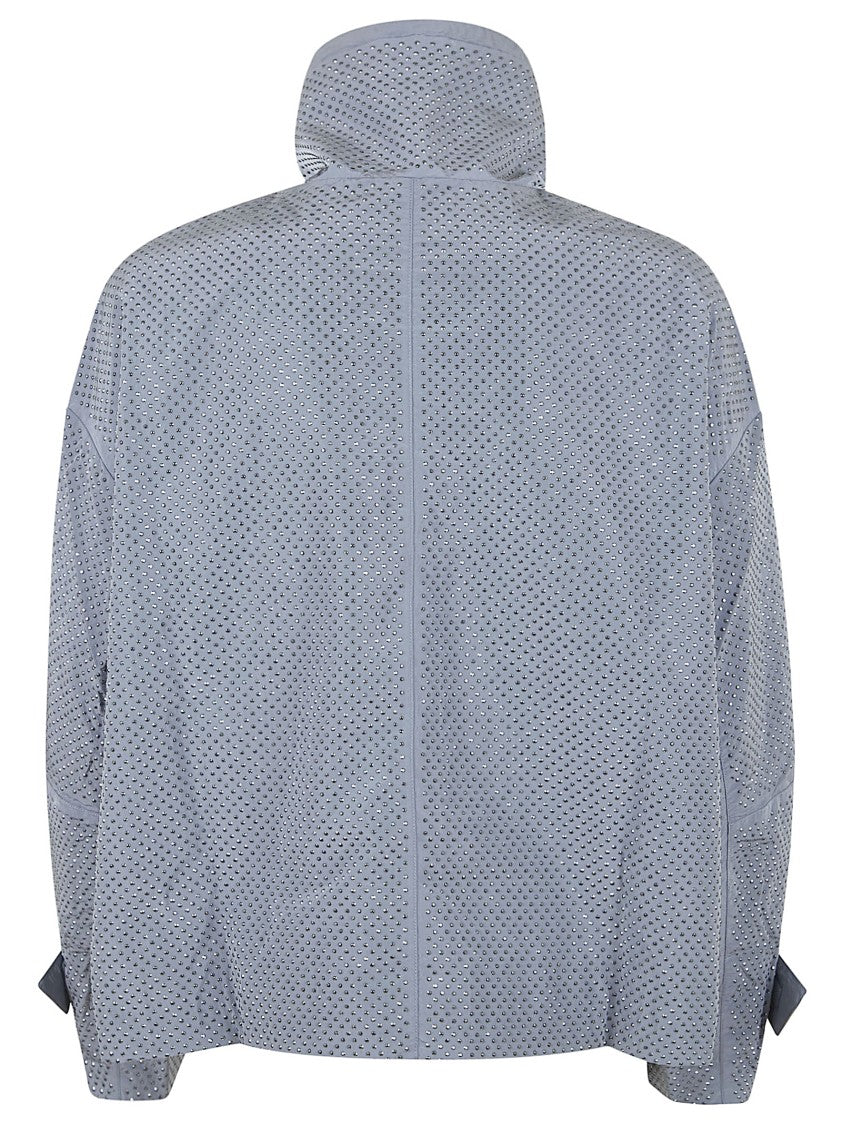 Pinko Technical Canvas Blouson Jacket With Rhinestone Embellishments