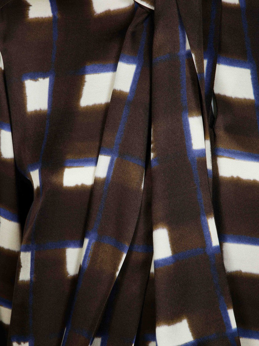 Incotex Checkered High-Neck Scarf Detail Blouse