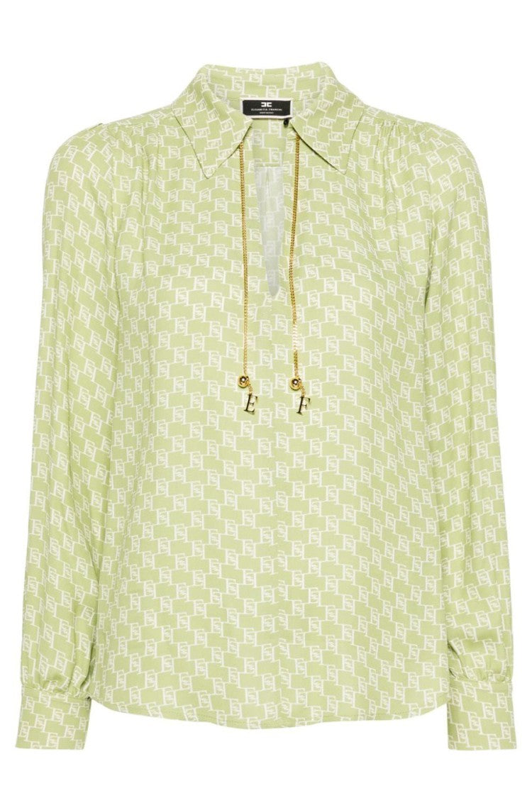 Elisabetta Franchi Light Green Blouse Geometric Pattern Chain