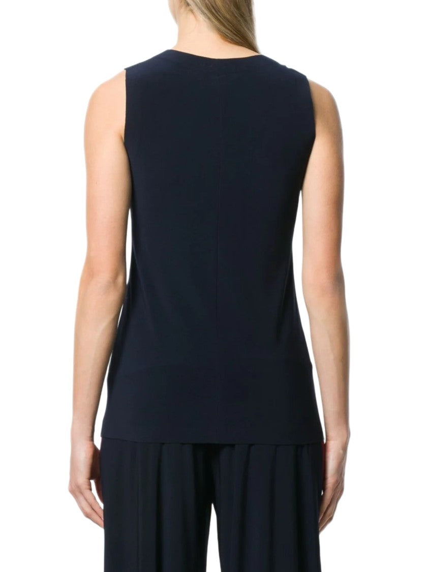 Norma Kamali Sleeveless Navy Top With Round Neckline And Structured Design