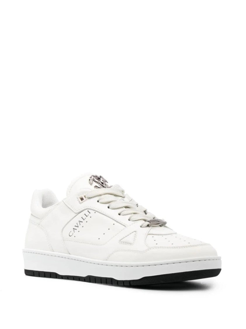 Roberto Cavalli Beige Leather Casual Trainers With Perforated Detailing