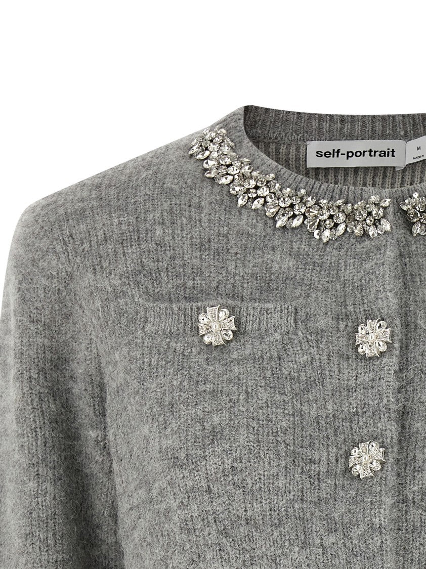 Self-Portrait 'Grey Fluffy Crystal Trim' Cardigan