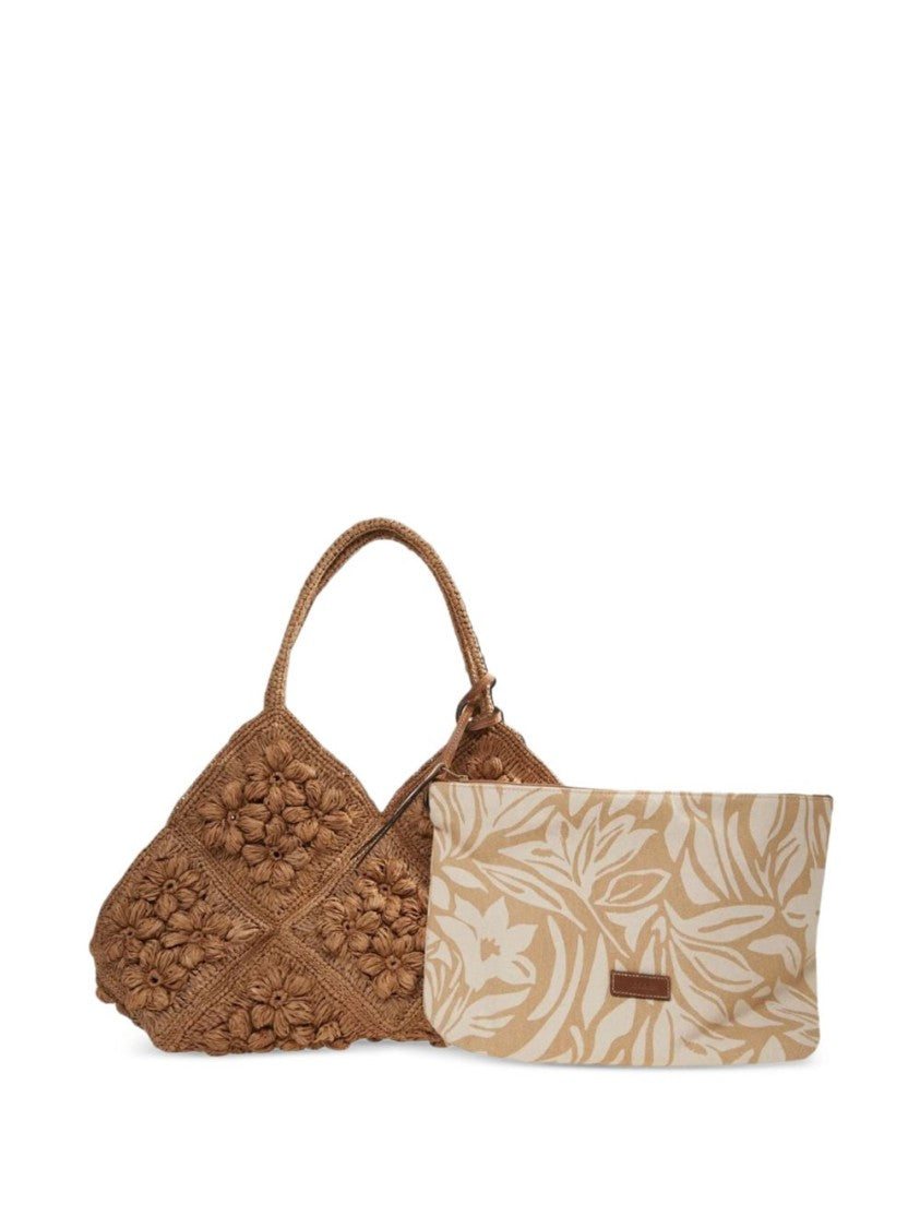 Afar Textured Floral Crochet Handbag With Removable Pouch