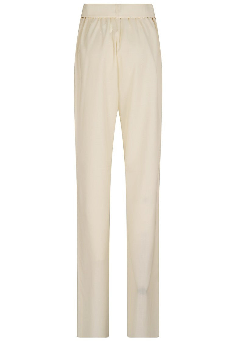 Max Mara Full-Length Worsted Wool Trousers With Grosgrain Bow Detail