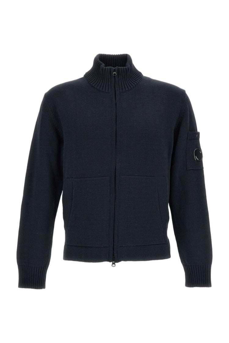 C.P. Company High-Neck Ribbed Knit Cardigan With Honeycomb Weave