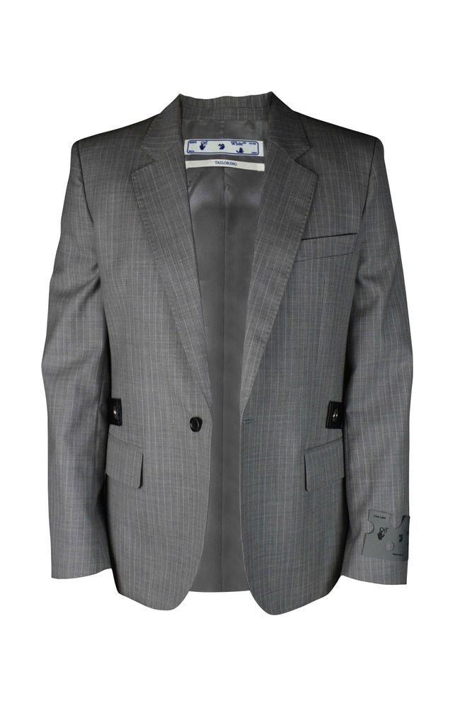 Off-White Pinstriped Wool Blazer With Signature Detail