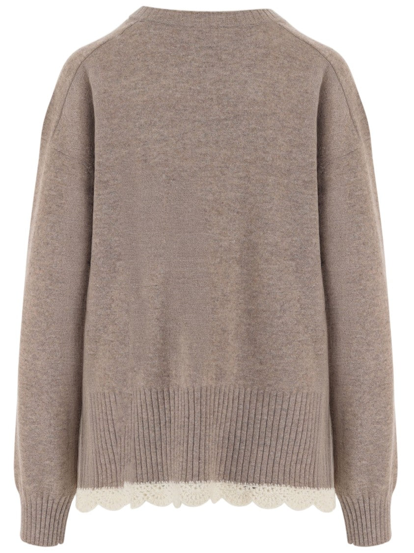 The Garment Beige Como Crochet V-Neck Wool-Cashmere Sweater