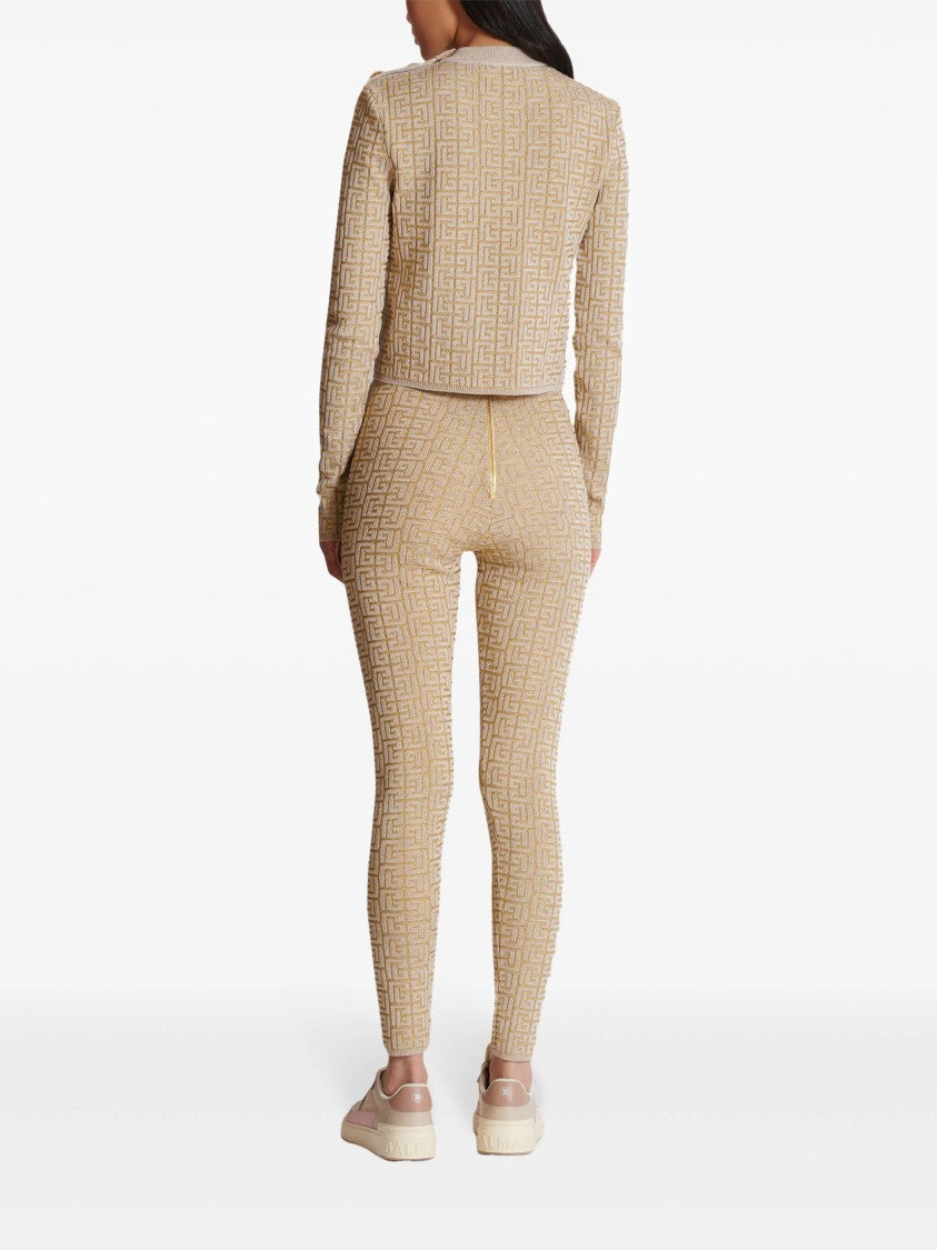 Balmain Neutral Leggings High-Waisted Knit Leggings