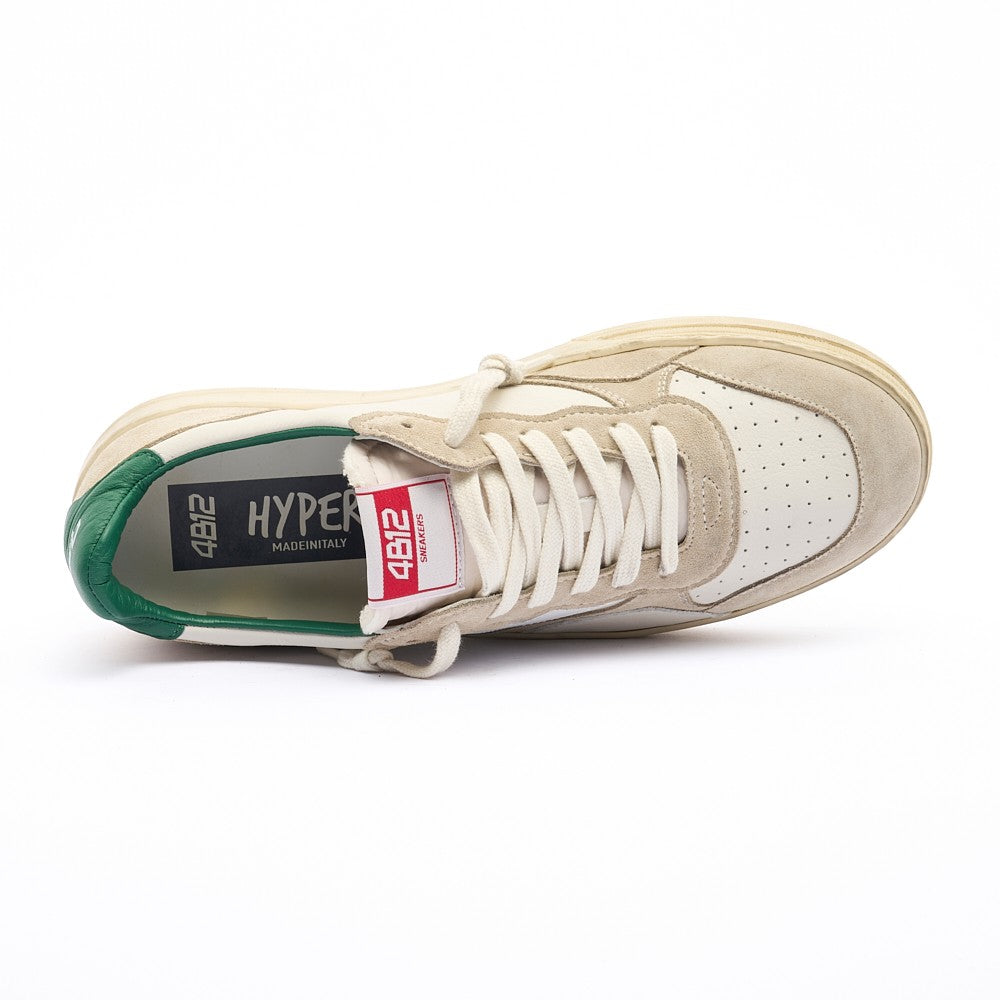 4B12 White Total Leather Flexible Rubber Sneakers