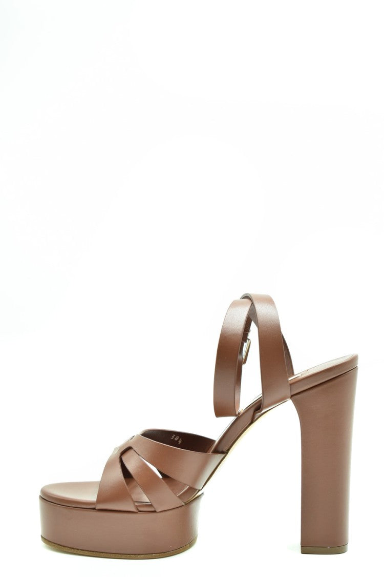 Casadei Brown Leather Buckle-Strap Sandal