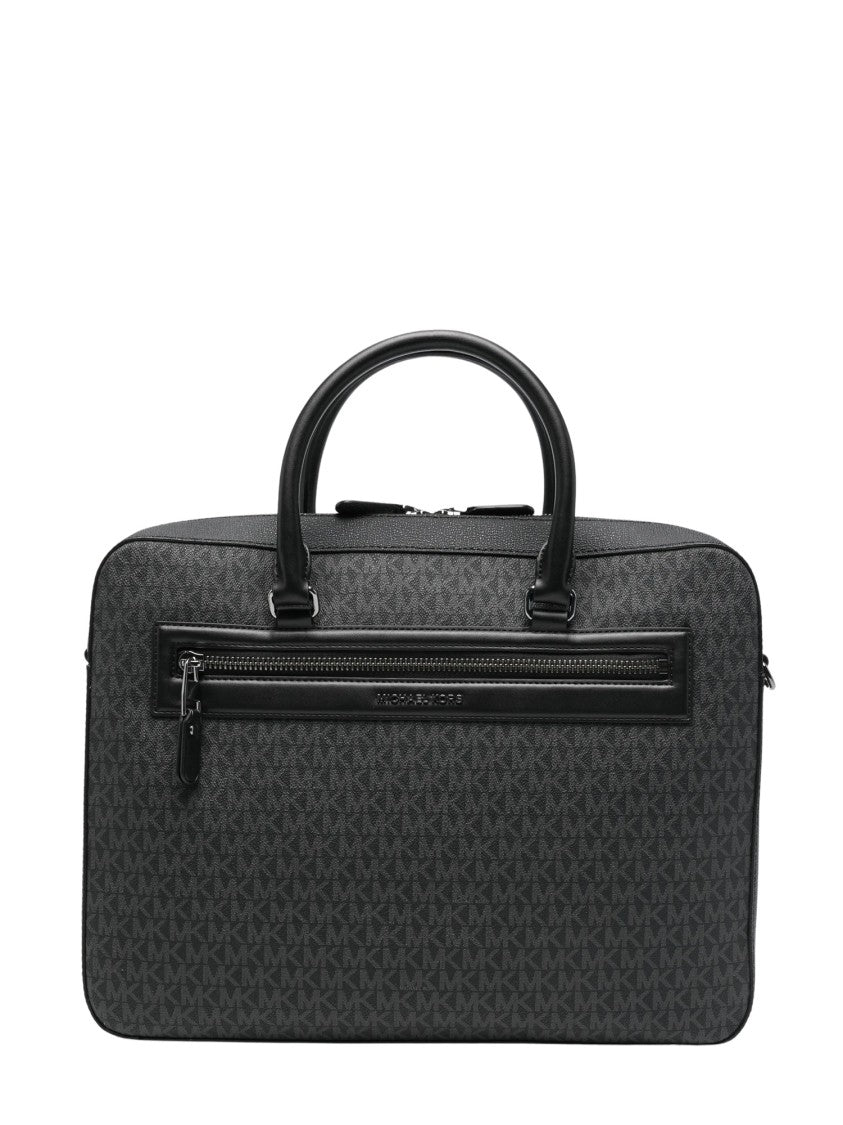 Michael Kors Black Grey Logo-Print Zip Briefcase
