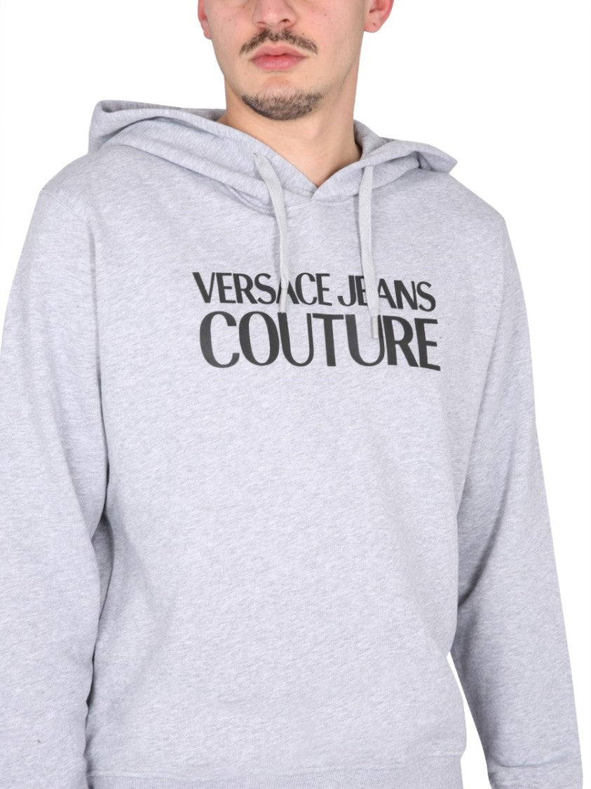 Versace Jeans Couture Cross-Neck Grey Sweatshirt With Bold Logo Design