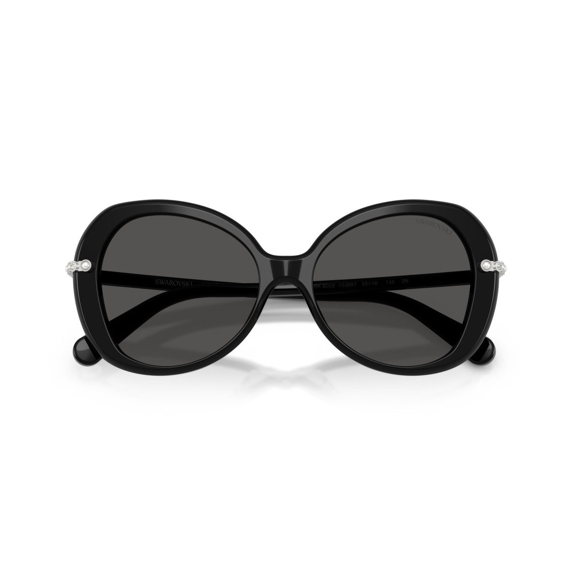 Swarovski 0Sk6059 Rounded Black Acetate Sunglasses With Crystal Embellishments