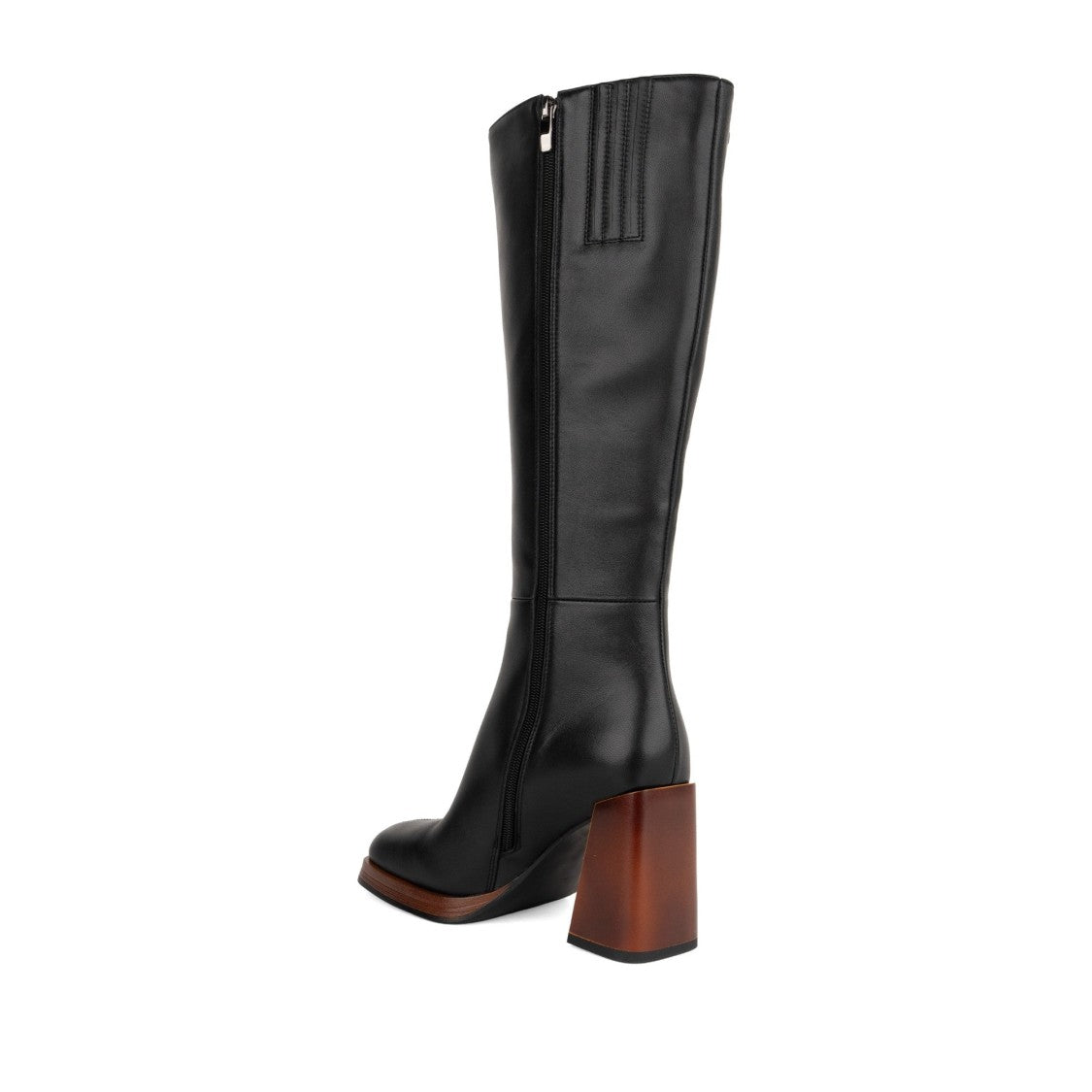 Linda Baumann Black Smooth Leather Contrasting Block Heel Tall Boots