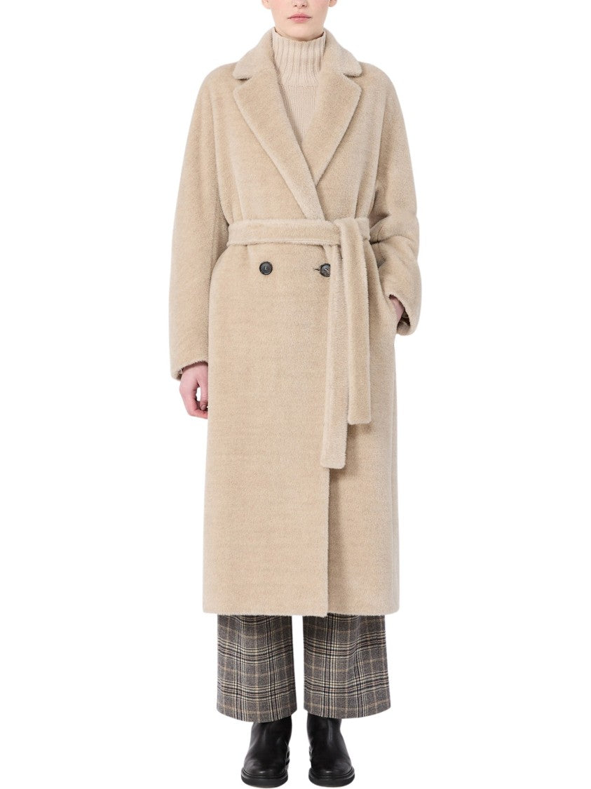 Max Mara Mid-Length Belted Coat With Classic Lapel And Plush Texture