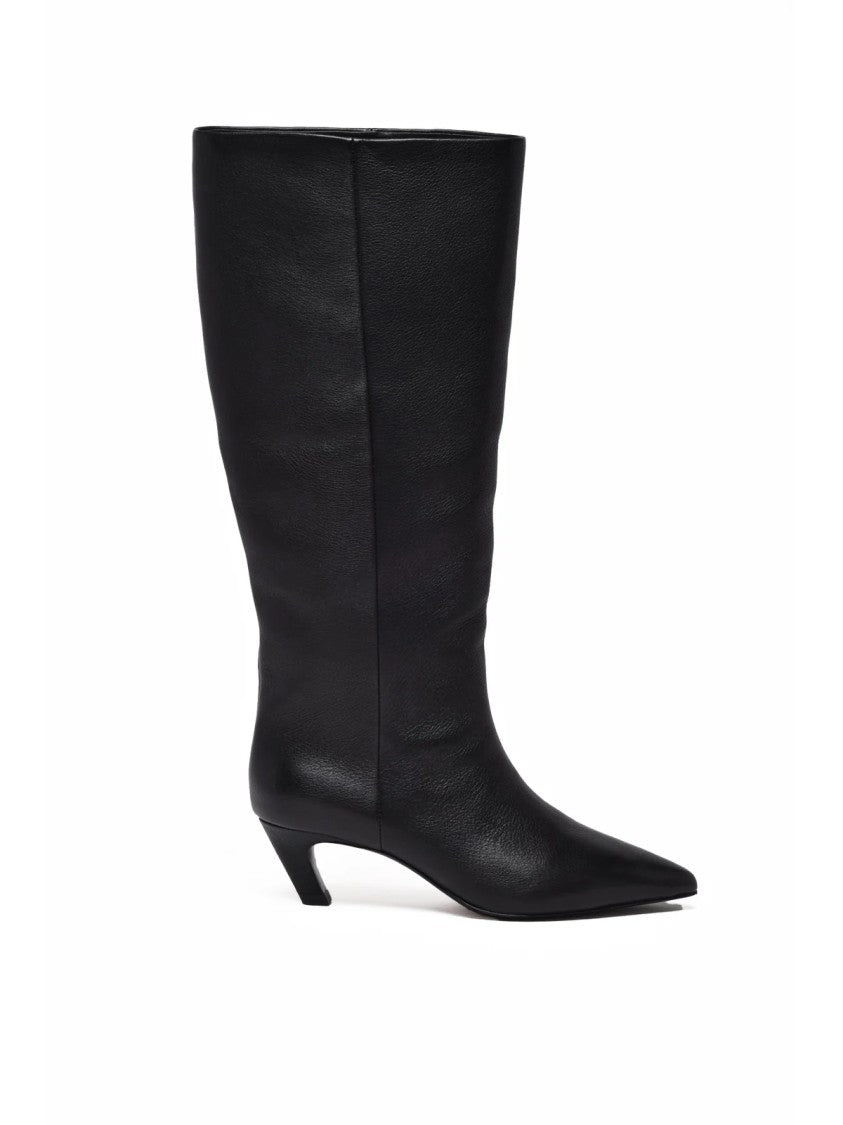 Ash Black Leather Mixed Ankle Boots