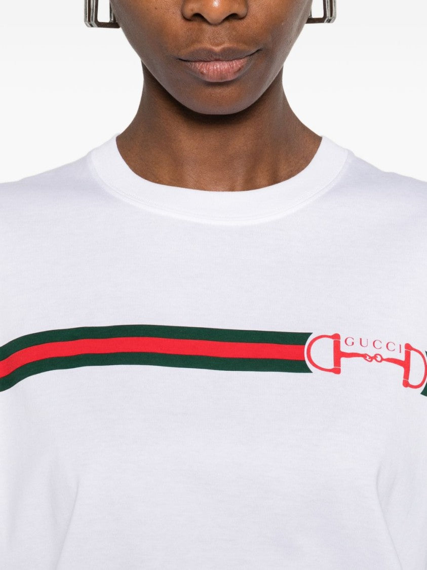 Gucci Horizontally Striped T-Shirt With Emblem Detail