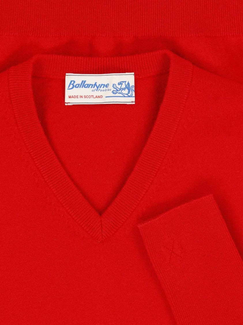 Ballantyne Vibrant Red V-Neck Ribbed Detail Sweater