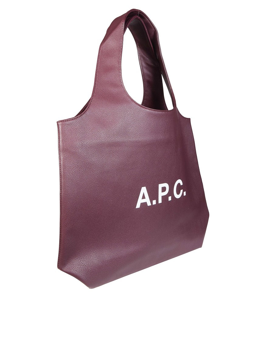 A.P.C. Burgundy Tote Ninon Textured Logo Bag