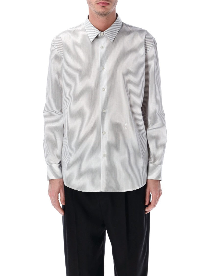 Saint Laurent Black Striped Cotton Poplin Cassandre Shirt