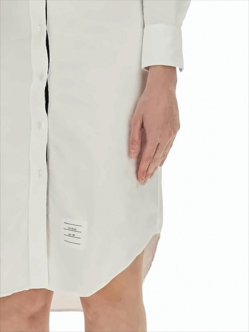 Thom Browne Shirt Silhouette Midi Dress With Curved Hem And Logo Detail