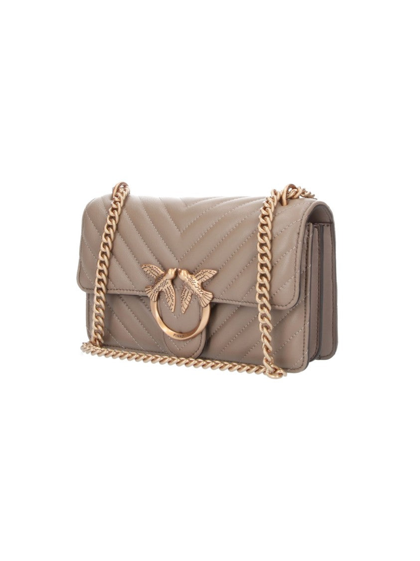 Pinko Grey Quilted Leather Love Bag One Shoulder Bag
