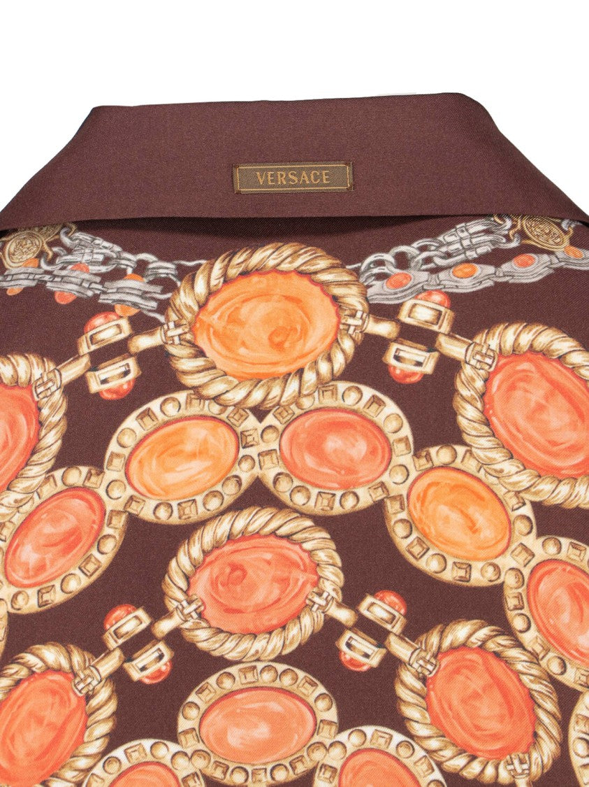 Versace Brown Ornate Print Silk Shirt