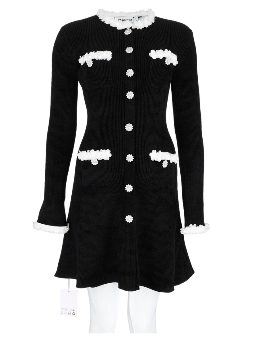 Self-Portrait Black Ruffled-Trim Viscose-Blend Mini Dress