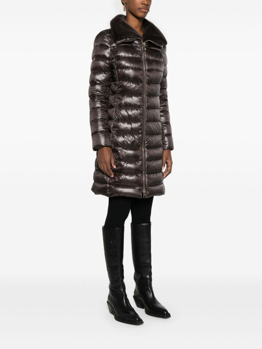 Herno Quilted Long Down Jacket With Plush Collar