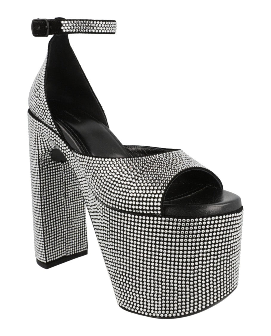 Balenciaga Camden Crystal-Embellished Platform Heels With Suede Ankle Strap