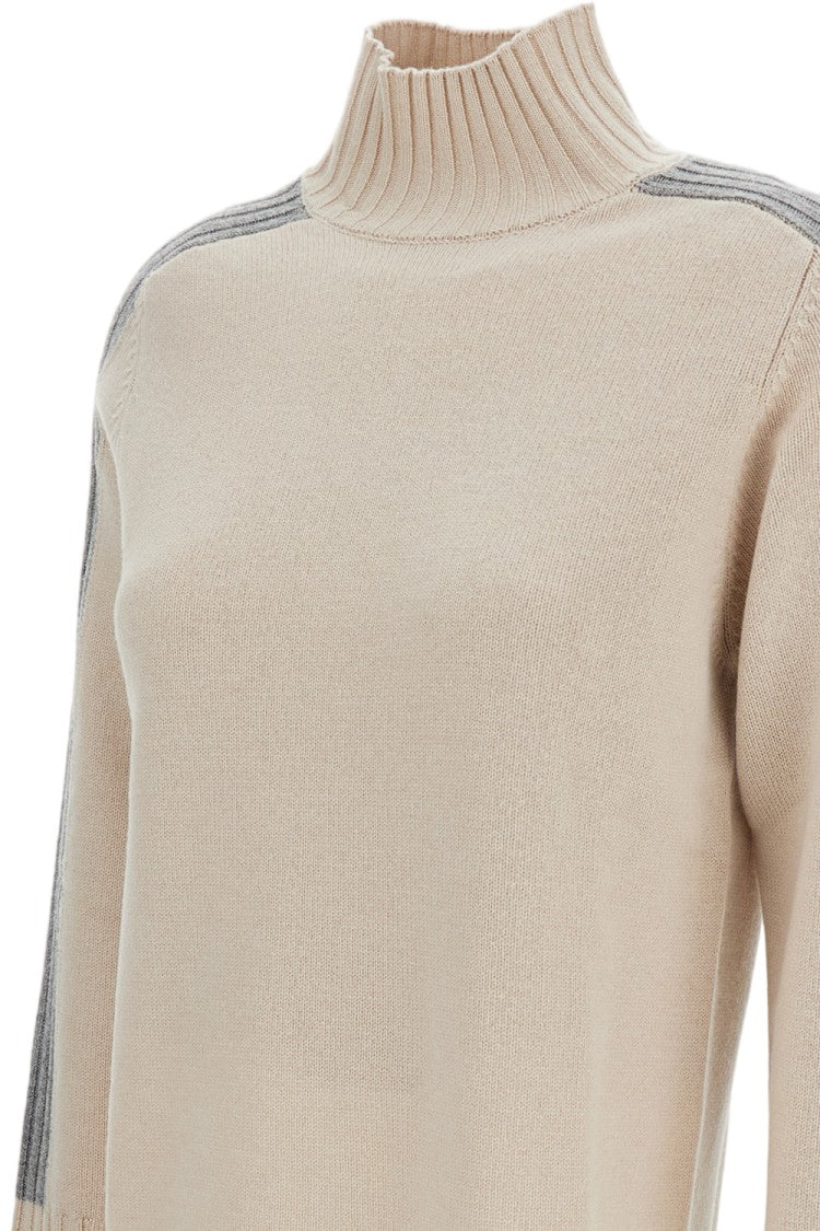 Lorena Antoniazzi Beige Mock Neck Sweater With Contrasting Grey Stripes