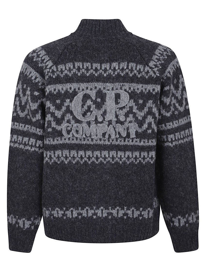 C.P. Company Zip-Up Wool Sweater With Patterned Knit Design